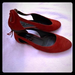 Suede red flats with tie in back